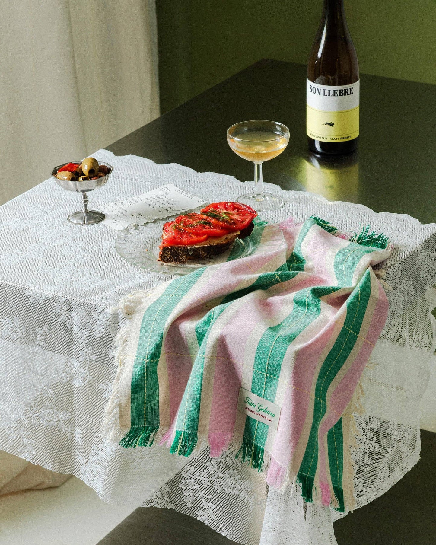 Striped Napkins (Set of 2) - Green / Pink